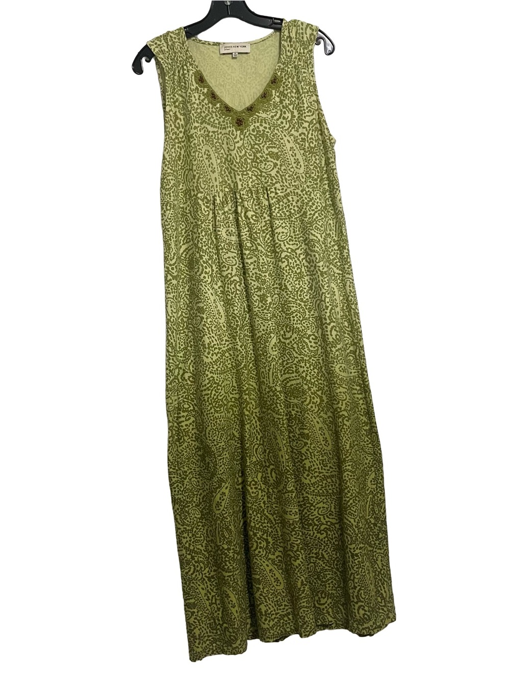 Jones New York Olive Paisley Sleeveless Maxi Dress